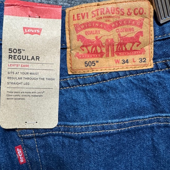 Levis 505 Regular Jeans Mens 34x32 Blue Denim 100% Cotton Straight Fit - Picture 4 of 11